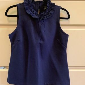 Never worn J.Crew navy shell with ruffle neck- SM
